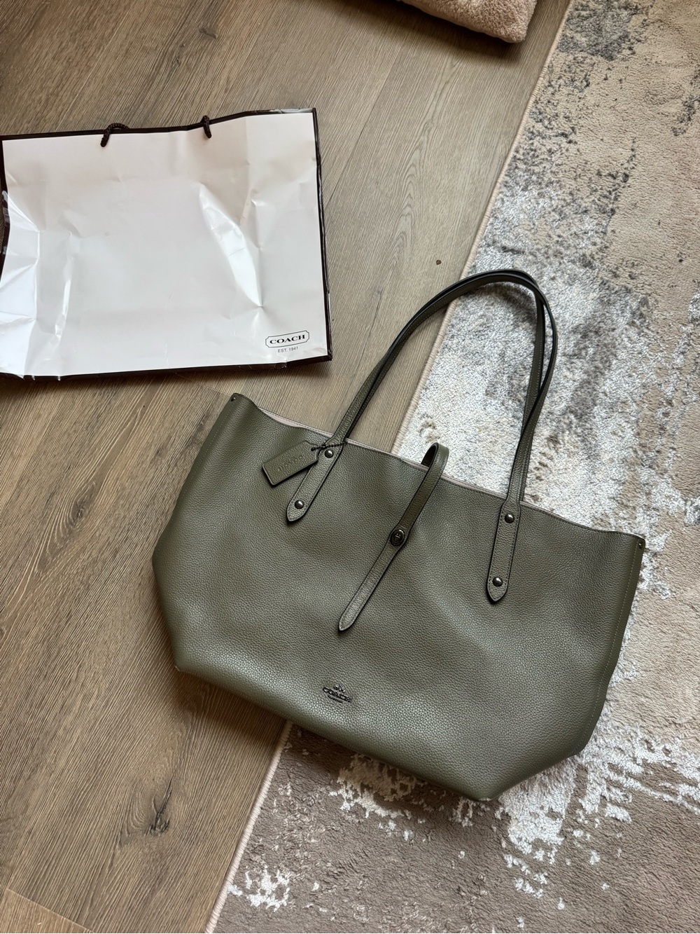 COACH Olive Green Pebbled Leather Everyday Tote (great condition) bought $295